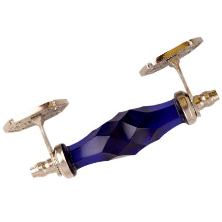 Navy Blue Cut Glass Silver Small Door Handle